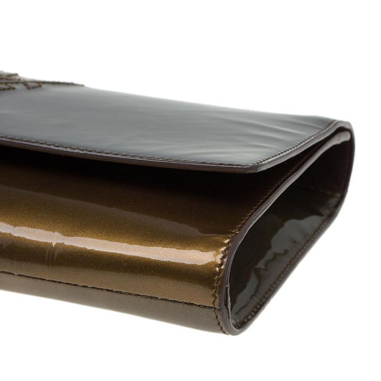 Pre Owned Saint Laurent Paris Bronze Patent Leather Belle De Jour Flap Clutch