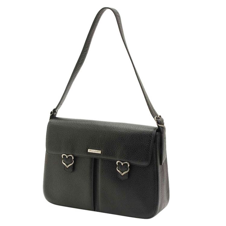 Pre Owned Saint Laurent Paris Black Pebbled Leather Shoulder Bag