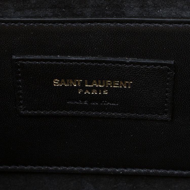 Pre Owned Saint Laurent Paris Gold Python Embossed Leather Medium Tassel Crossbody Bag