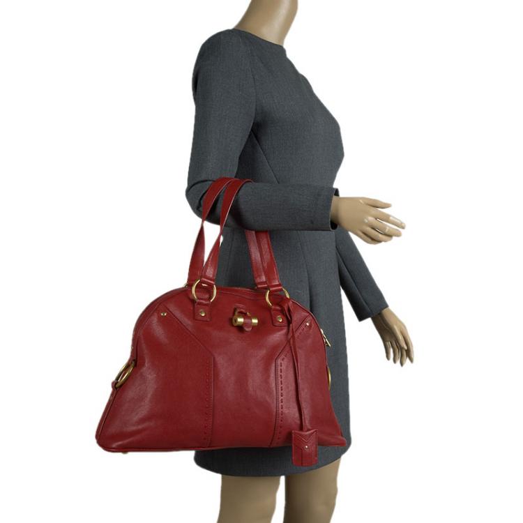 Pre Owned Saint Laurent Paris Red Leather Medium Muse Satchel