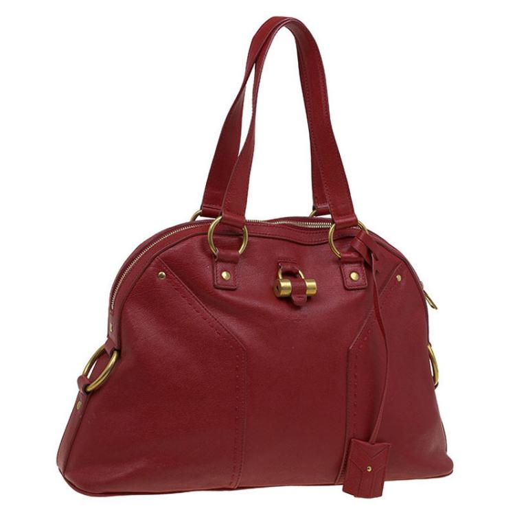 Pre Owned Saint Laurent Paris Red Leather Medium Muse Satchel