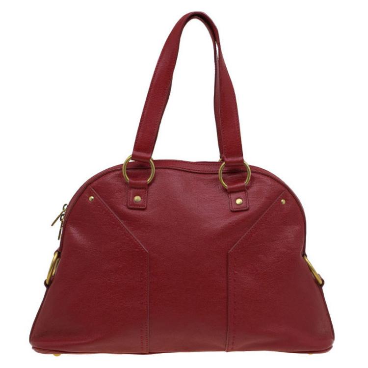 Pre Owned Saint Laurent Paris Red Leather Medium Muse Satchel