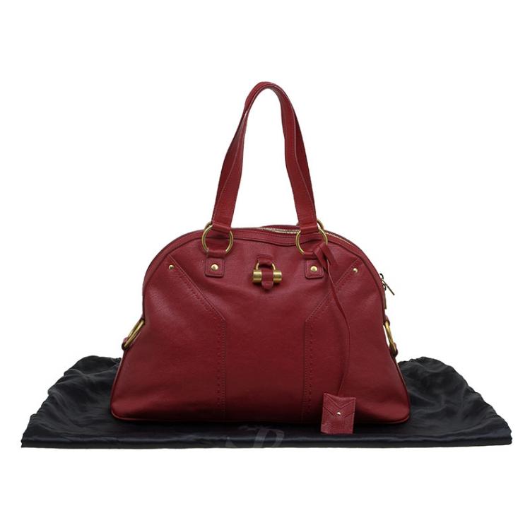 Pre Owned Saint Laurent Paris Red Leather Medium Muse Satchel