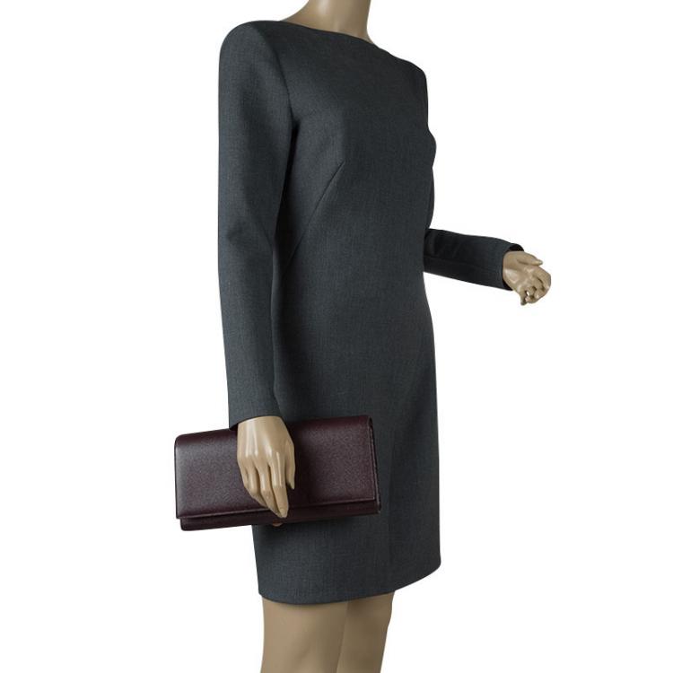 Pre Owned Saint Laurent Paris Burgundy Grained Leather Logo Clutch