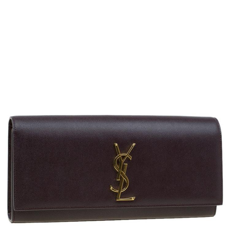 Pre Owned Saint Laurent Paris Burgundy Grained Leather Logo Clutch