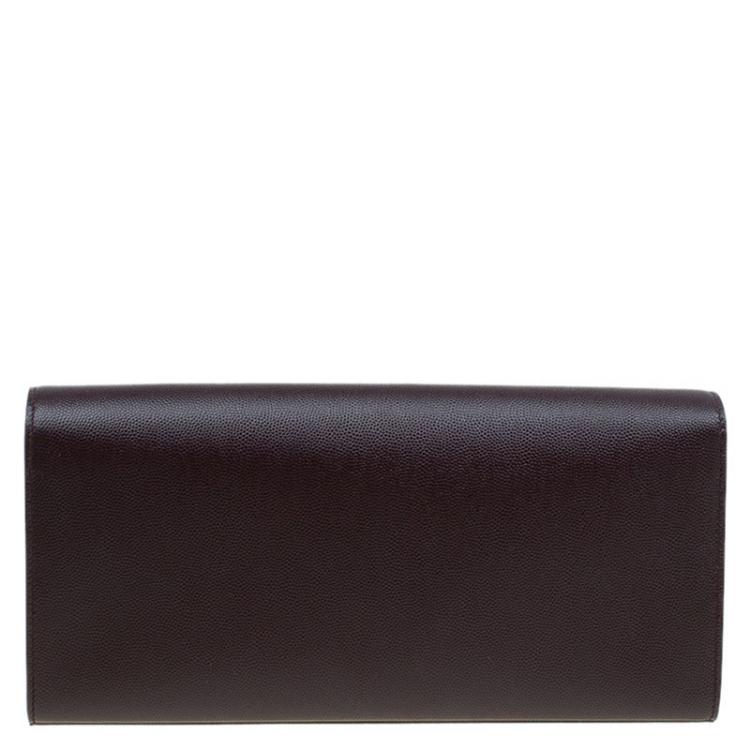 Pre Owned Saint Laurent Paris Burgundy Grained Leather Logo Clutch
