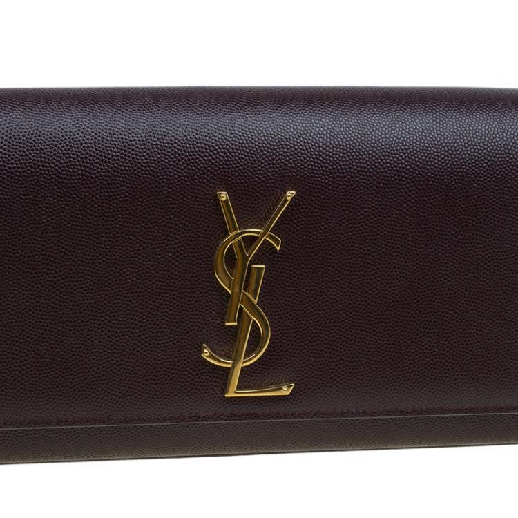 Pre Owned Saint Laurent Paris Burgundy Grained Leather Logo Clutch