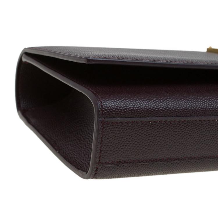 Pre Owned Saint Laurent Paris Burgundy Grained Leather Logo Clutch