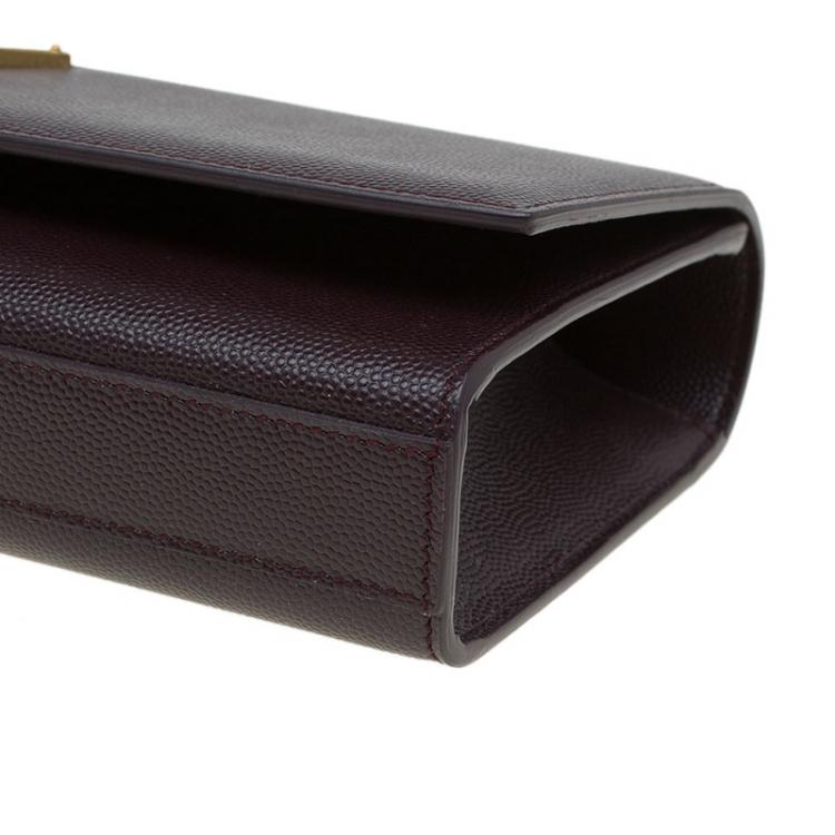 Pre Owned Saint Laurent Paris Burgundy Grained Leather Logo Clutch