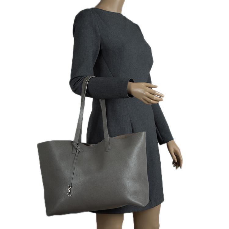 Pre Owned Saint Laurent Paris Grey Leather Shopper Tote
