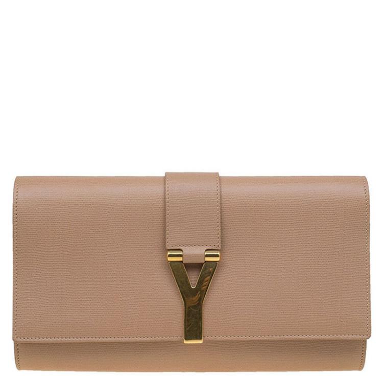 Pre Owned Saint Laurent Paris Beige Leather Large Chyc Clutch