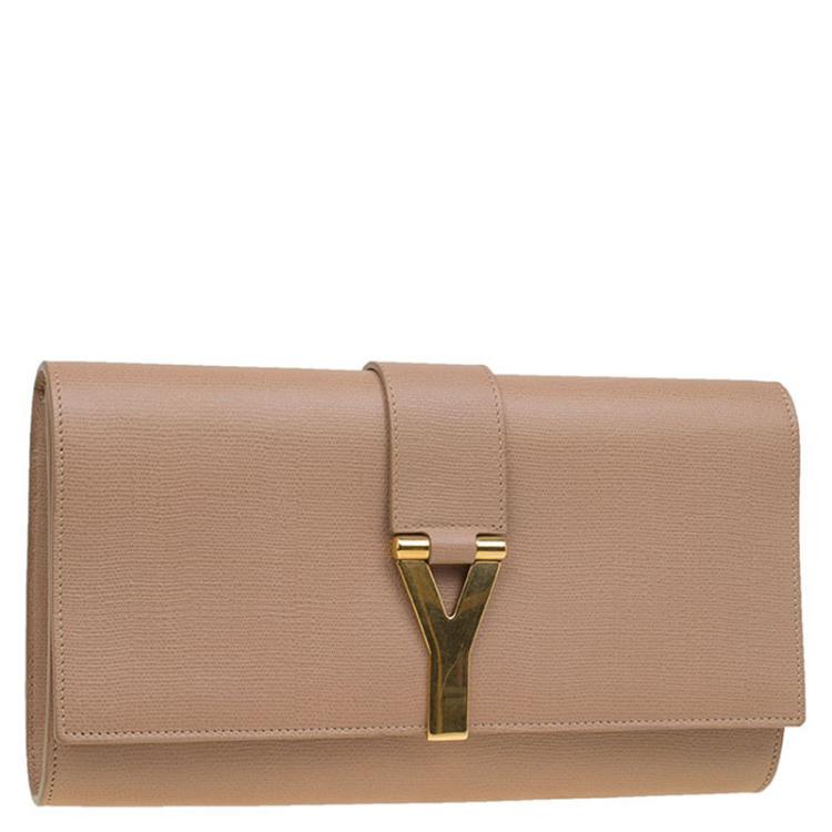 Pre Owned Saint Laurent Paris Beige Leather Large Chyc Clutch