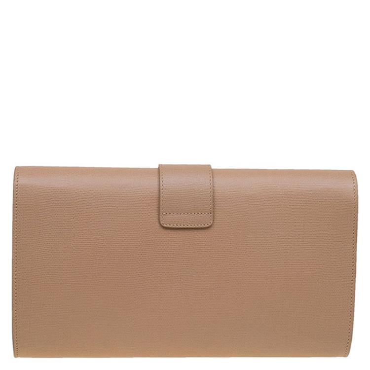 Pre Owned Saint Laurent Paris Beige Leather Large Chyc Clutch