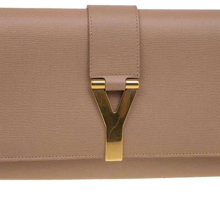 Pre Owned Saint Laurent Paris Beige Leather Large Chyc Clutch
