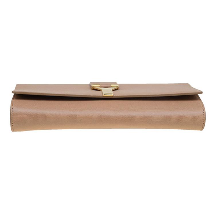 Pre Owned Saint Laurent Paris Beige Leather Large Chyc Clutch