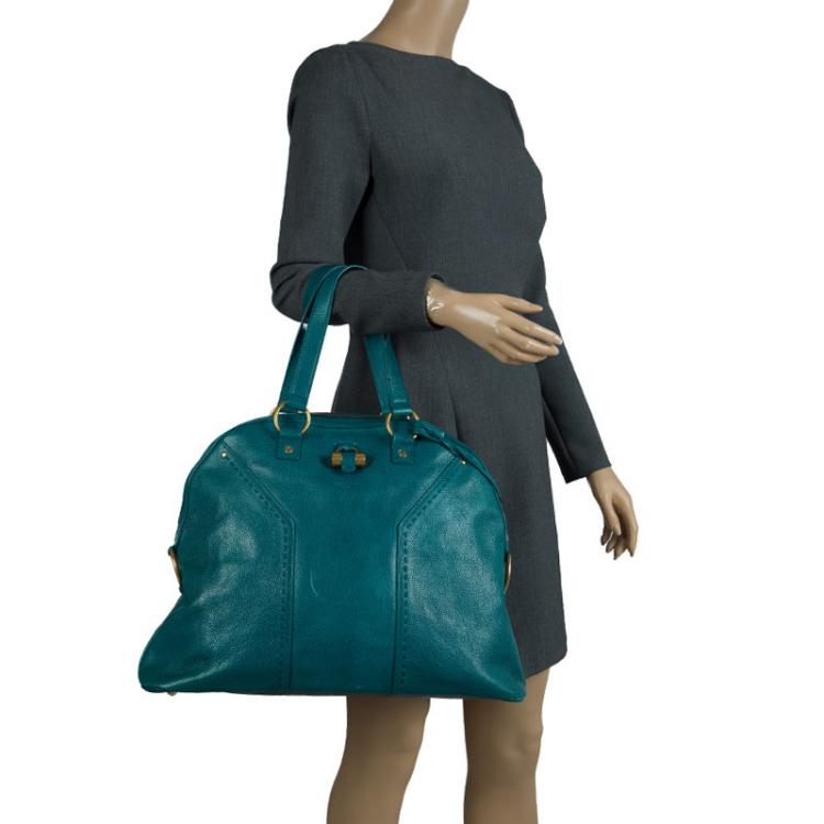 Pre Owned Saint Laurent Paris Pine Green Leather Medium Muse Tote