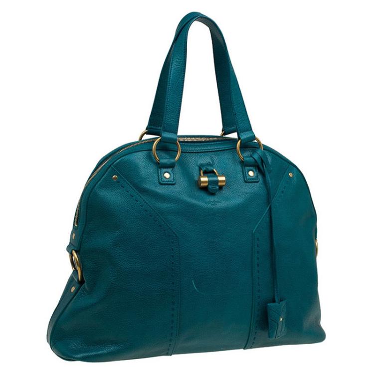 Pre Owned Saint Laurent Paris Pine Green Leather Medium Muse Tote