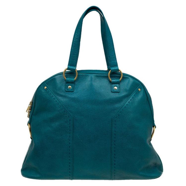 Pre Owned Saint Laurent Paris Pine Green Leather Medium Muse Tote