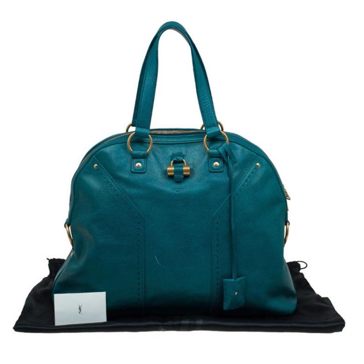 Pre Owned Saint Laurent Paris Pine Green Leather Medium Muse Tote