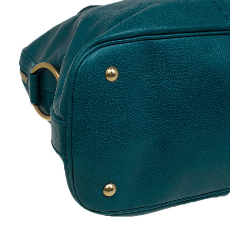 Pre Owned Saint Laurent Paris Pine Green Leather Medium Muse Tote