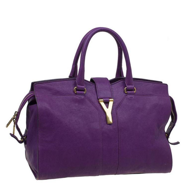 Pre Owned Saint Laurent Paris Purple Leather Medium Cabas Chyc Satchel
