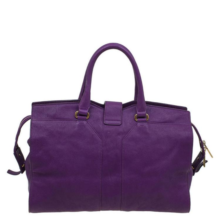 Pre Owned Saint Laurent Paris Purple Leather Medium Cabas Chyc Satchel