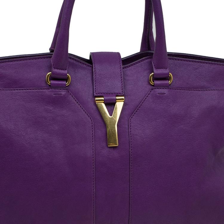 Pre Owned Saint Laurent Paris Purple Leather Medium Cabas Chyc Satchel