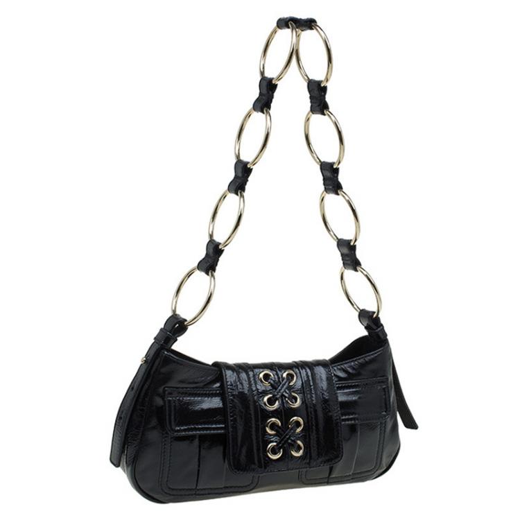 Pre Owned Saint Laurent Paris Black Patent Leather Small Parisienne Shoulder Bag