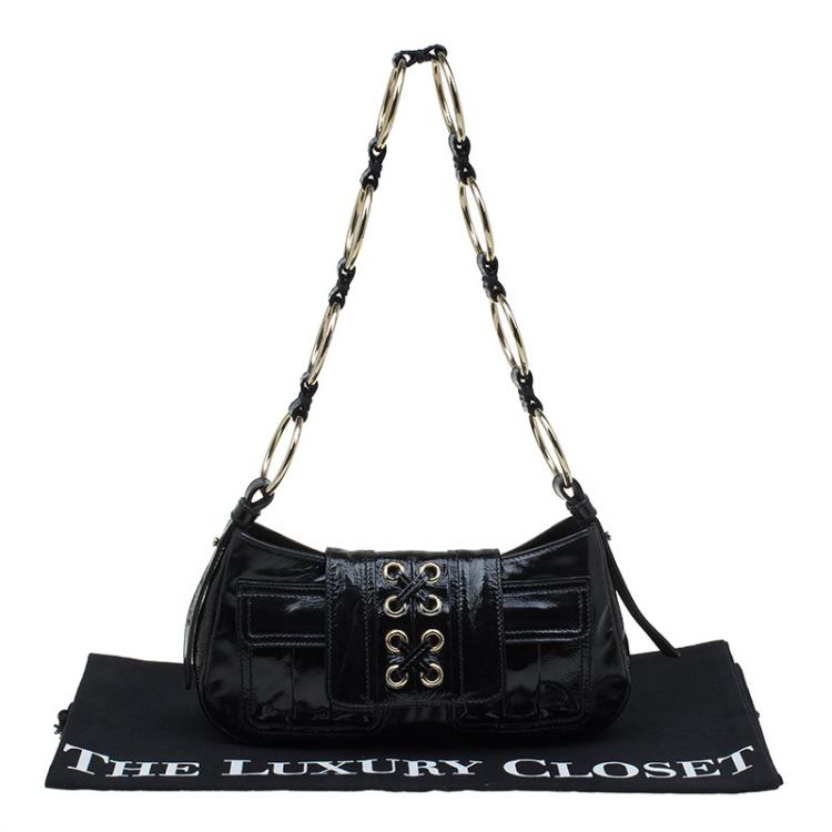 Pre Owned Saint Laurent Paris Black Patent Leather Small Parisienne Shoulder Bag