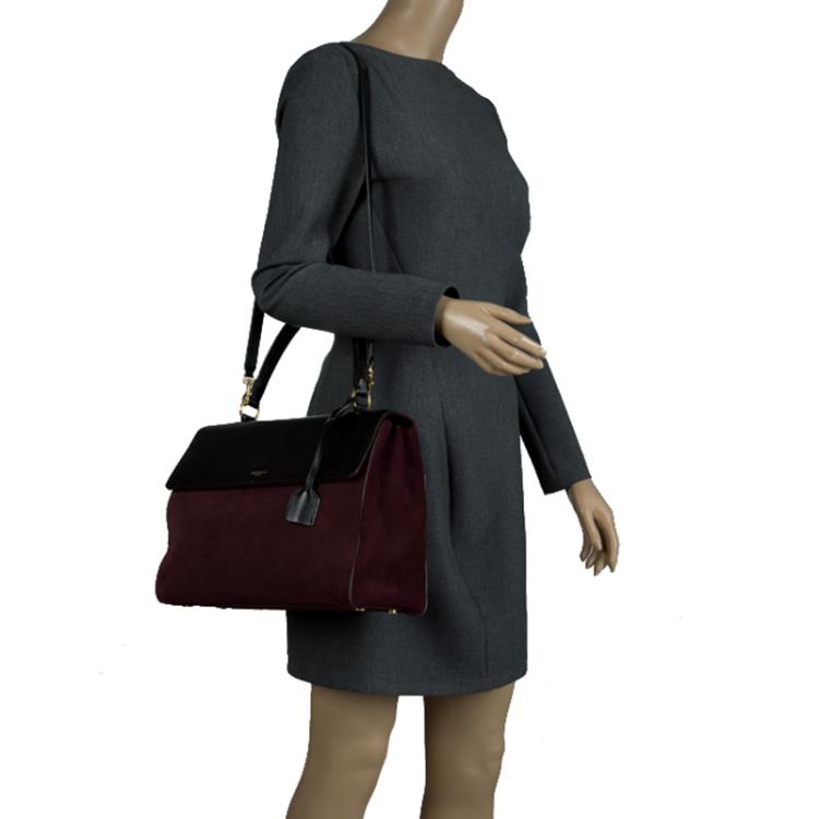 Pre Owned Saint Laurent Paris Burgundy/Black Suede and Leather Medium Moujik Tote