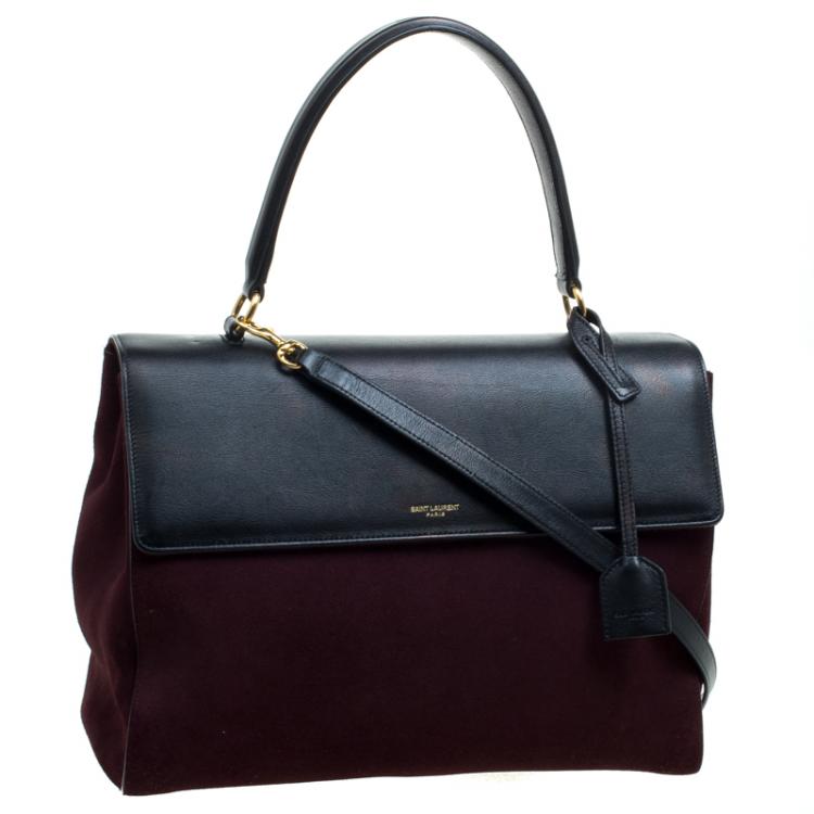 Pre Owned Saint Laurent Paris Burgundy/Black Suede and Leather Medium Moujik Tote