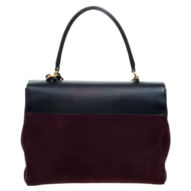 Pre Owned Saint Laurent Paris Burgundy/Black Suede and Leather Medium Moujik Tote