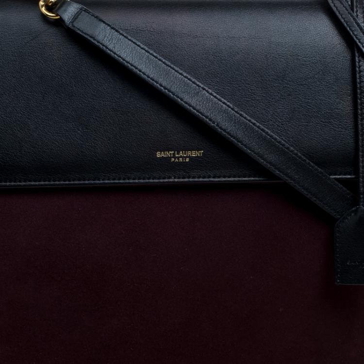 Pre Owned Saint Laurent Paris Burgundy/Black Suede and Leather Medium Moujik Tote