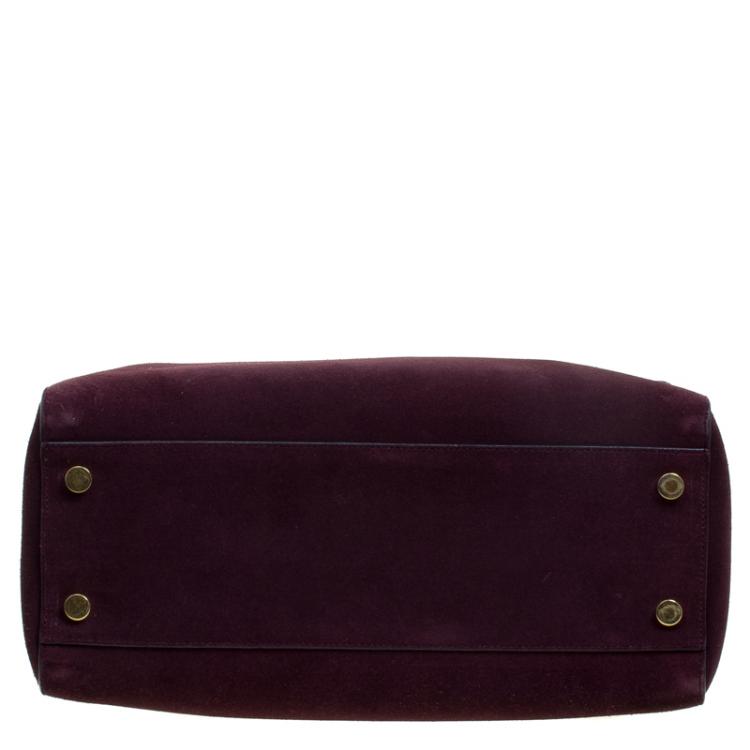 Pre Owned Saint Laurent Paris Burgundy/Black Suede and Leather Medium Moujik Tote