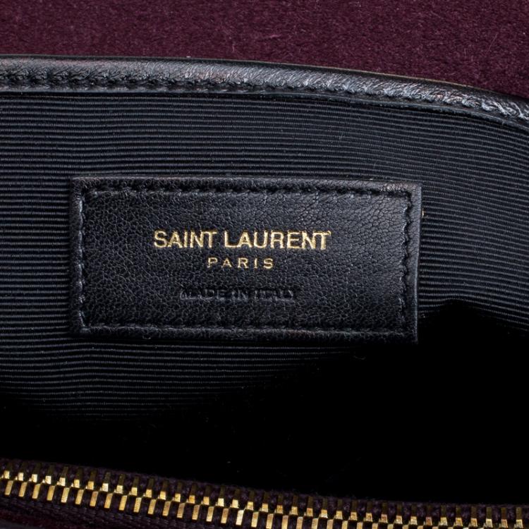 Pre Owned Saint Laurent Paris Burgundy/Black Suede and Leather Medium Moujik Tote