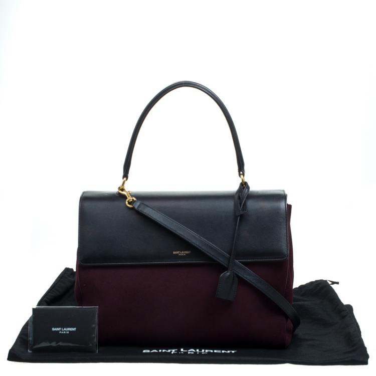 Pre Owned Saint Laurent Paris Burgundy/Black Suede and Leather Medium Moujik Tote