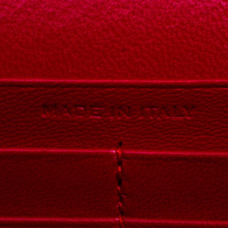 Pre Owned Saint Laurent Paris Red Croc Embossed Leather Wallet on Chain