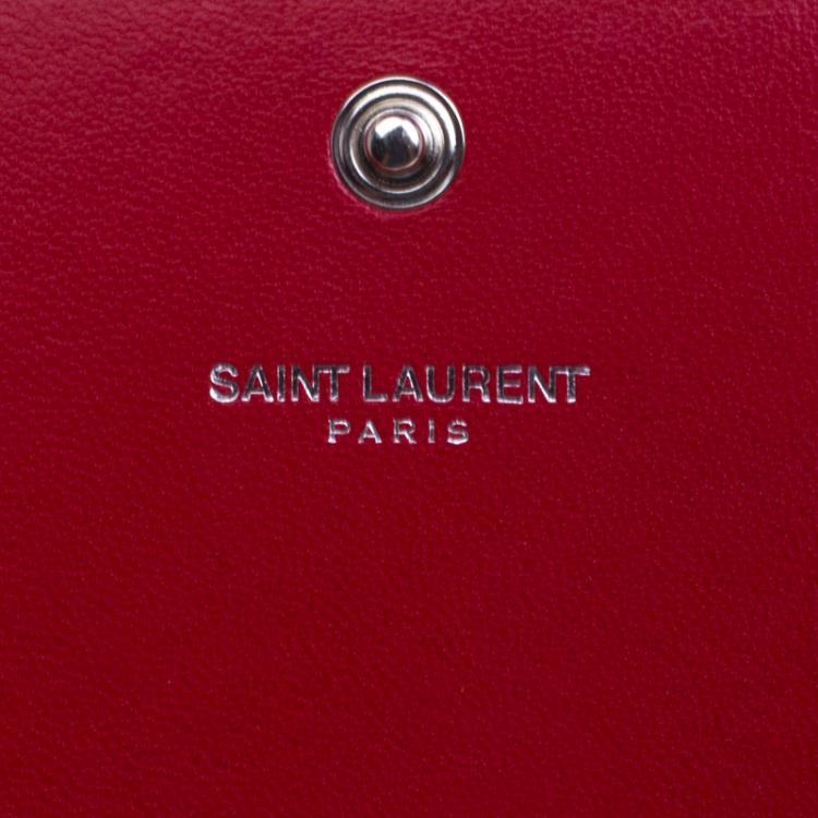 Pre Owned Saint Laurent Paris Red Croc Embossed Leather Wallet on Chain