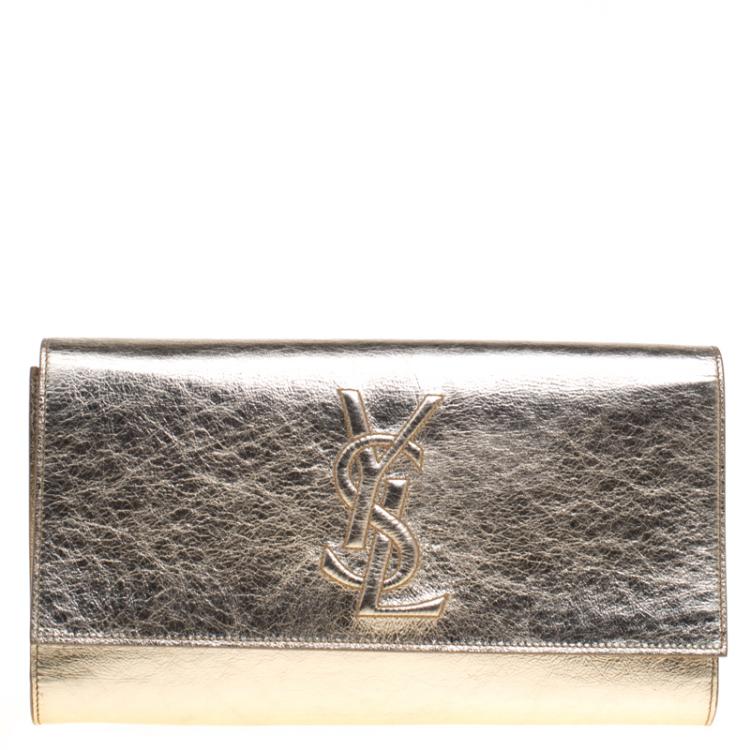 Pre Owned Saint Laurent Paris Gold Leather Belle De Jour Clutch