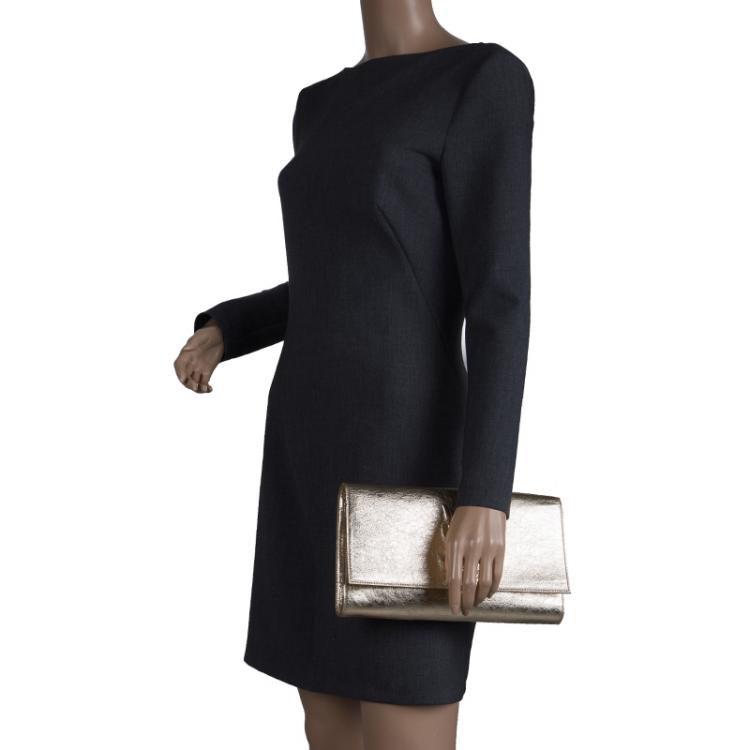 Pre Owned Saint Laurent Paris Gold Leather Belle De Jour Clutch