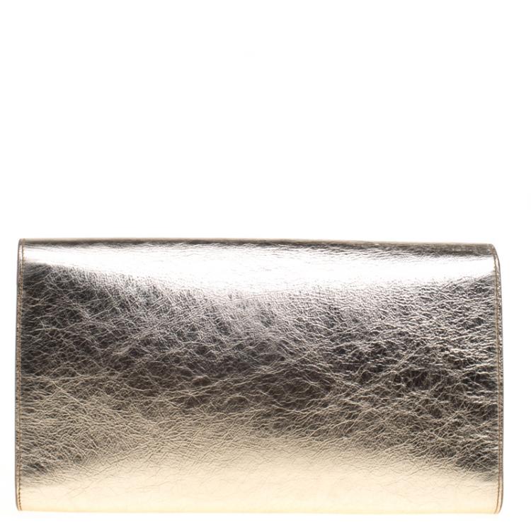 Pre Owned Saint Laurent Paris Gold Leather Belle De Jour Clutch