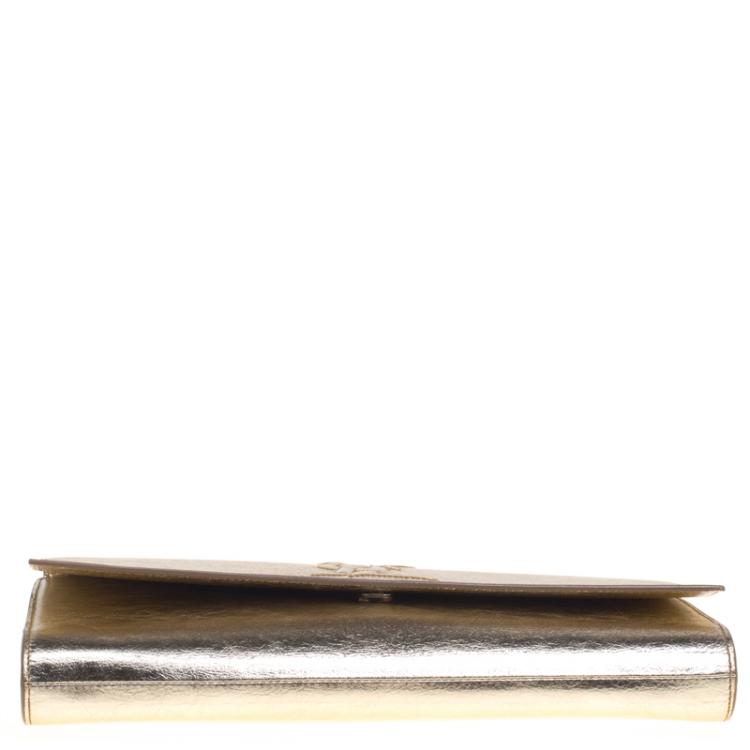 Pre Owned Saint Laurent Paris Gold Leather Belle De Jour Clutch