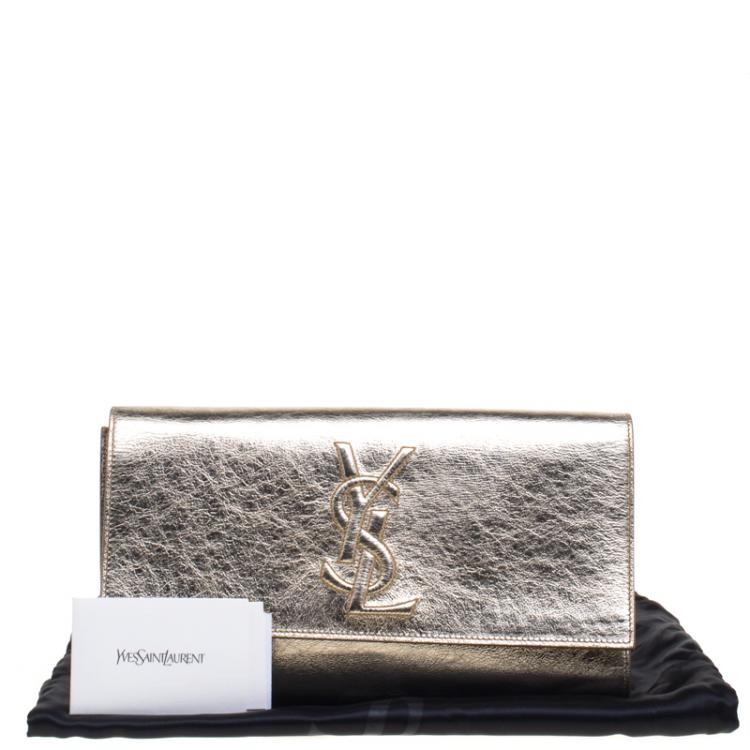 Pre Owned Saint Laurent Paris Gold Leather Belle De Jour Clutch