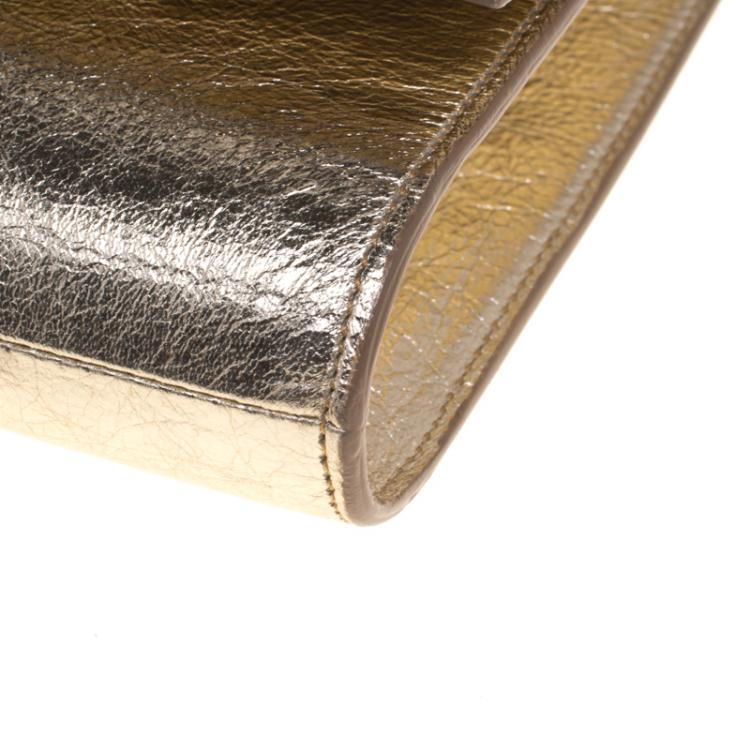 Pre Owned Saint Laurent Paris Gold Leather Belle De Jour Clutch
