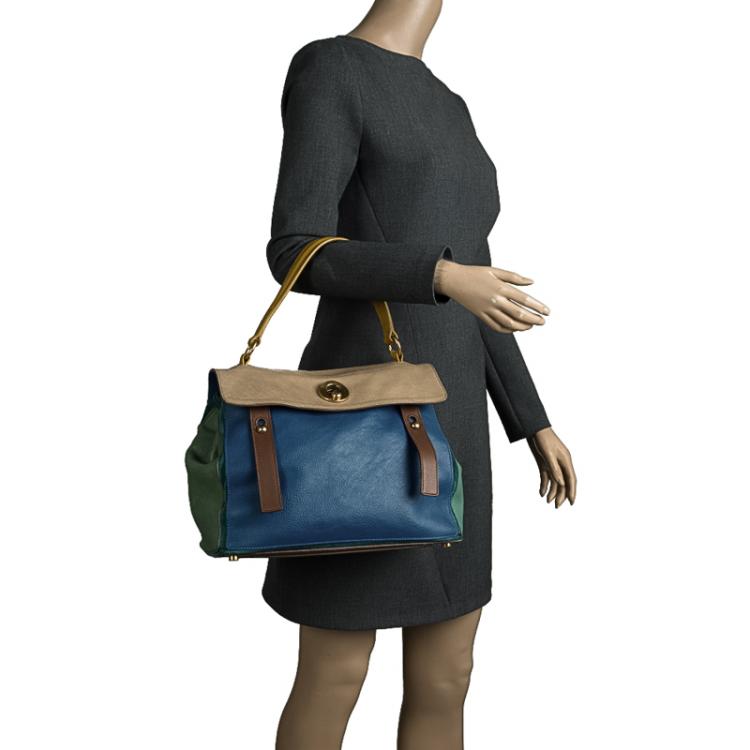 Pre Owned Saint Laurent Paris Multicolor Leather and Suede Muse Two Satchel