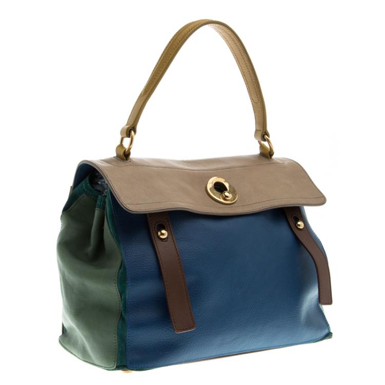 Pre Owned Saint Laurent Paris Multicolor Leather and Suede Muse Two Satchel