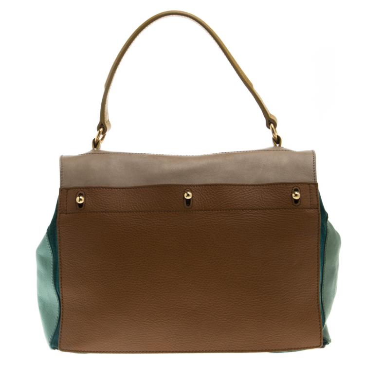 Pre Owned Saint Laurent Paris Multicolor Leather and Suede Muse Two Satchel