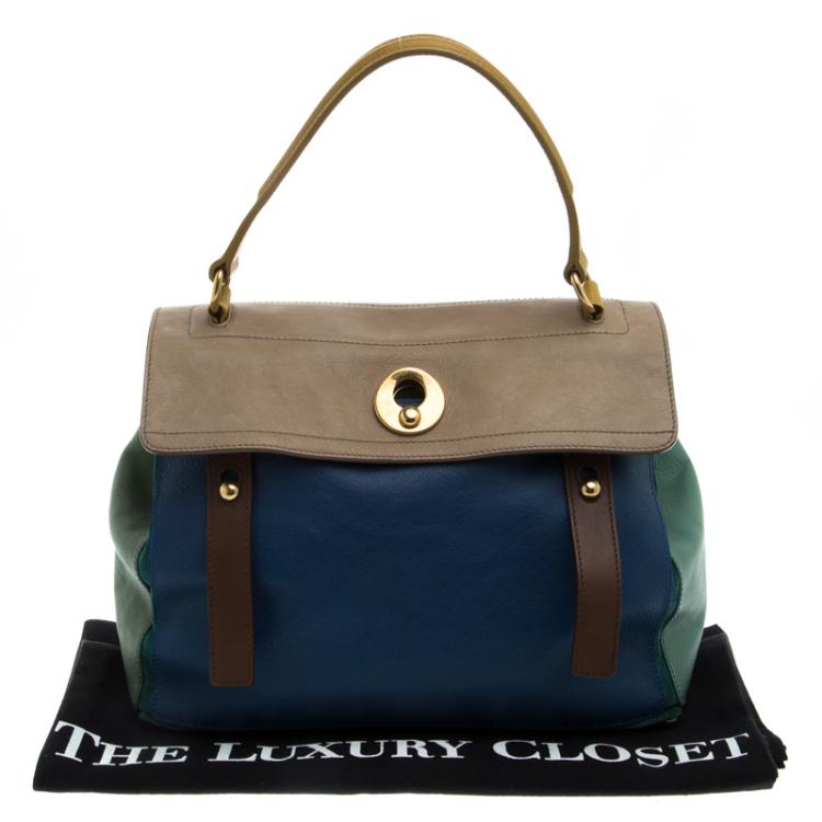 Pre Owned Saint Laurent Paris Multicolor Leather and Suede Muse Two Satchel