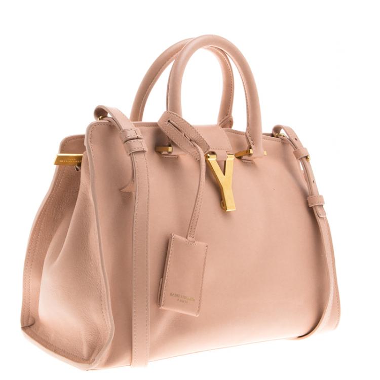 Pre Owned Saint Laurent Paris Peach Leather Small Cabas Chyc Tote