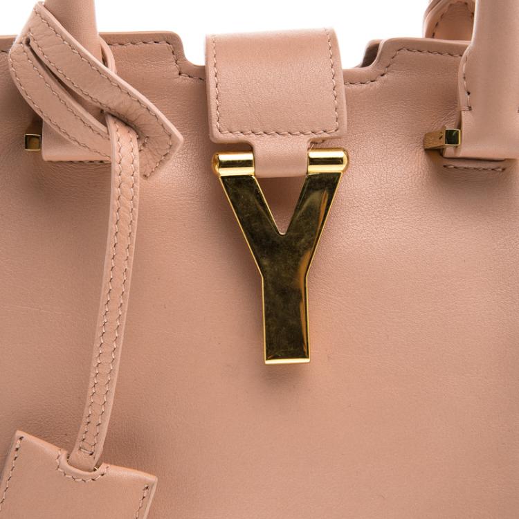 Pre Owned Saint Laurent Paris Peach Leather Small Cabas Chyc Tote